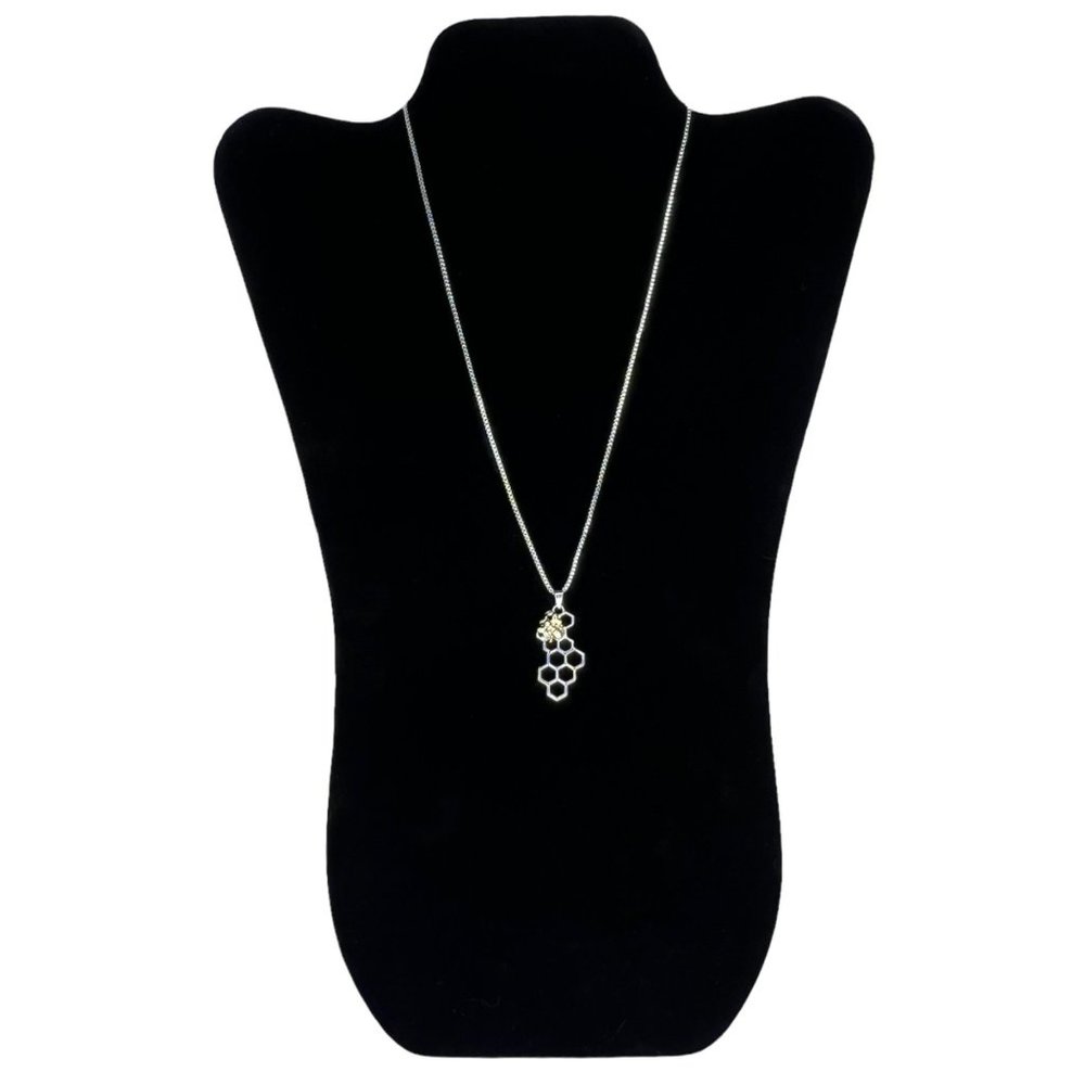 Bee on Honeycomb Pendant Necklace with Chain for Animal Lovers 10.5” - Picture 2 of 3